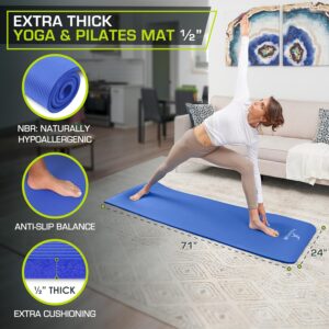 ProsourceFit Extra Thick Yoga and Pilates Mat ½” (13mm), 71-inch Long High Density Exercise Mat with Comfort Foam and Carrying Strap