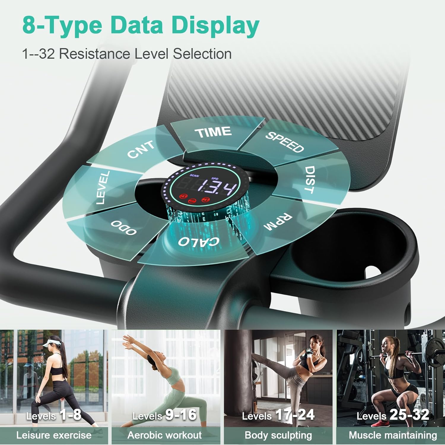 Exercise Bike, Indoor Cycling Bike with 32 Levels of Adjustable Magnetic Stationary Bike, Cycle Bike with 300lbs Weight Capacity, Workout Bike with PitPat App & Comfortable Seat Cushion - Image 3