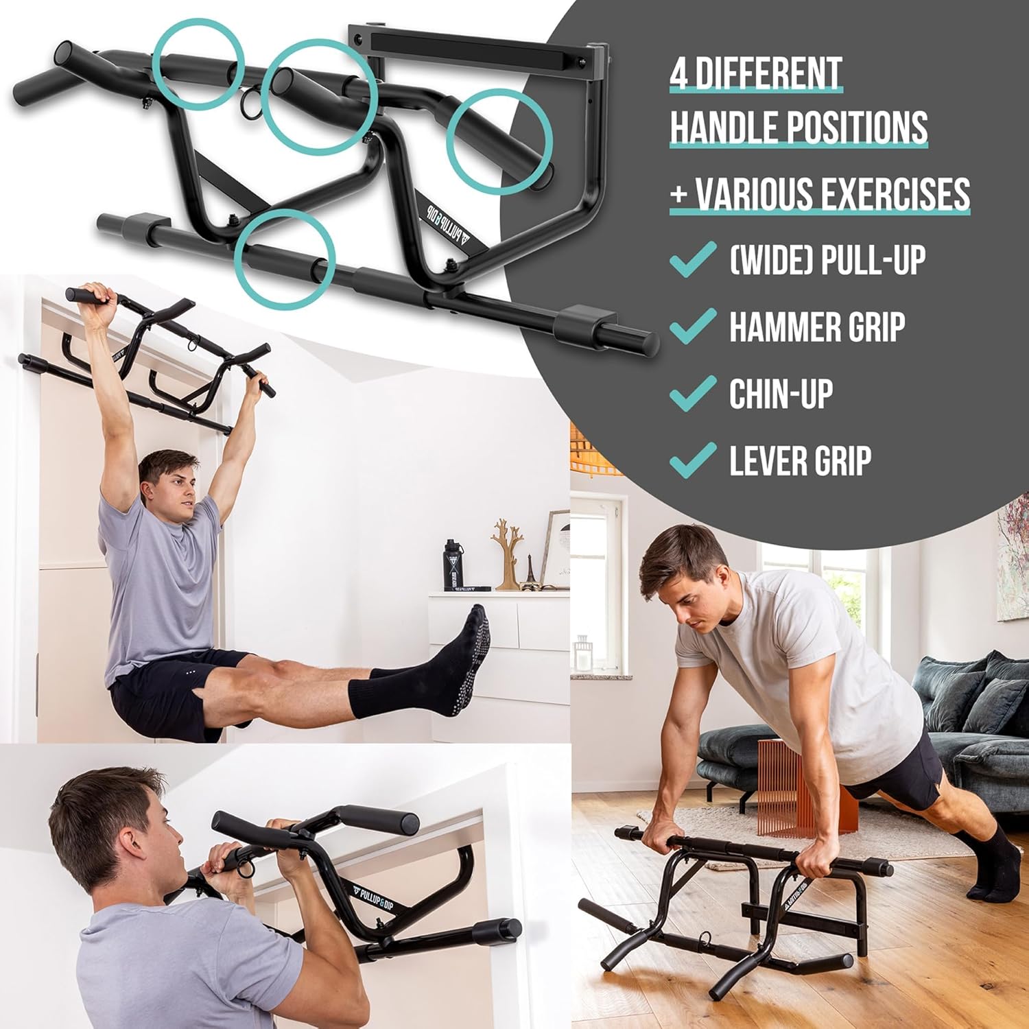 PULLUP & DIP Pull-up bar for door frames for hanging without screws and no slipping, professional door bar, pull-up bar with padded handles - Image 6