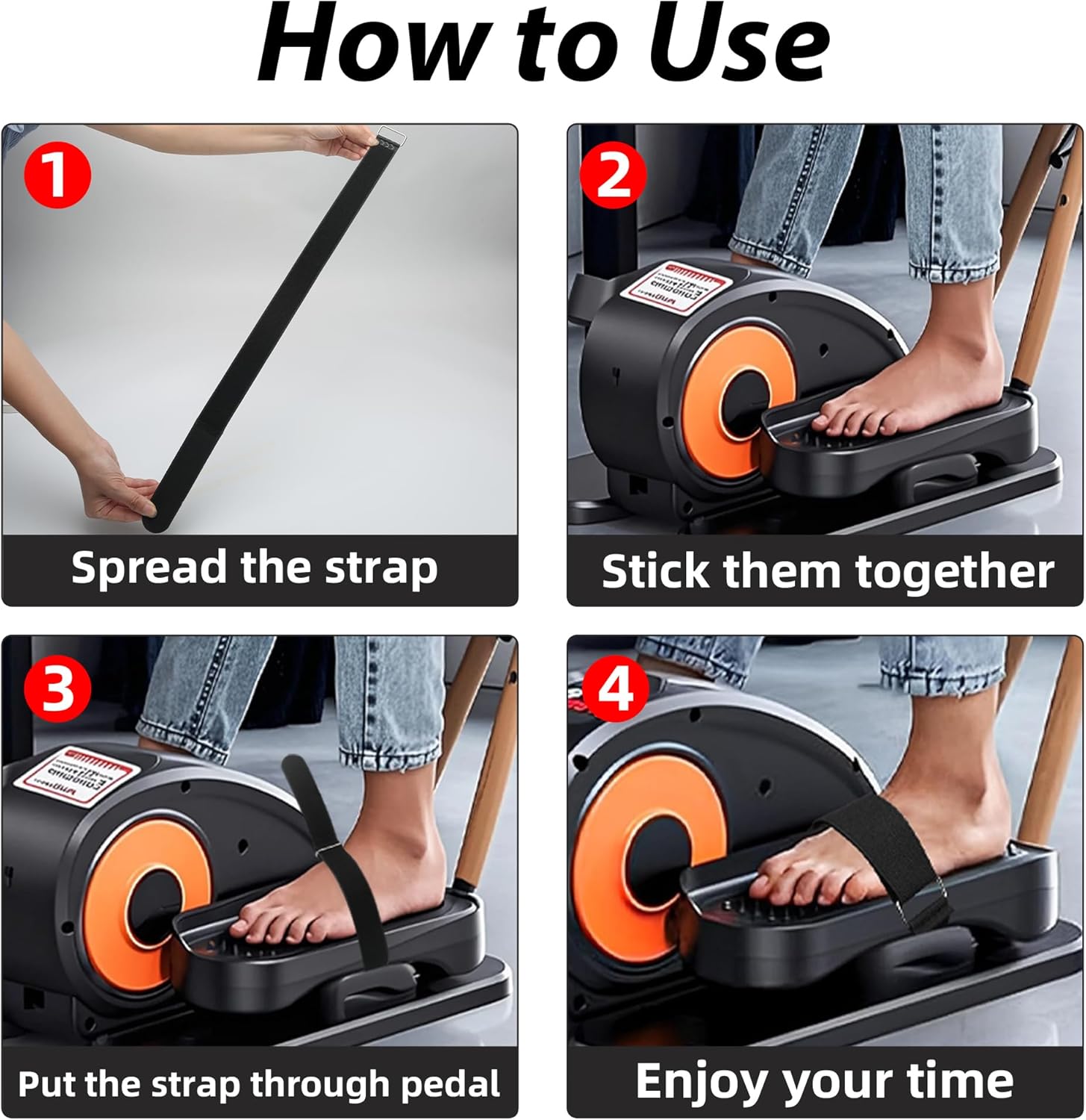 Ellipse Leg Exerciser Machine Pedal Straps 4-Pack - Leg Strap for Under Desk Elliptical Machine, Non-Slip Durable Pedal Straps for Seniors Home Fitness & Physical Therapy - Image 3