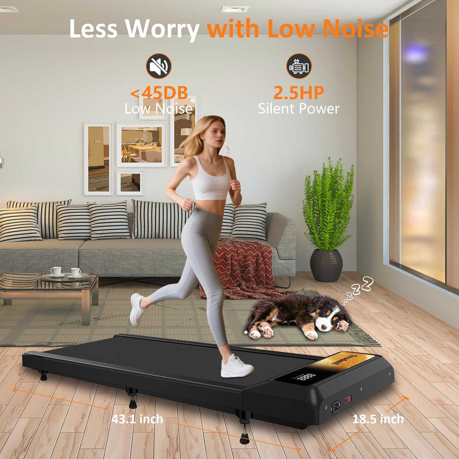 2.5HP Walking Mat with Incline pad, Under Desk Treadmill, Walking Treadmill with Remote, 3 in 1 Low Noise Small Mini Portable Walking Mat with Led Screen, Compact Treadmills for Home, 265lbs Capacity - Image 4