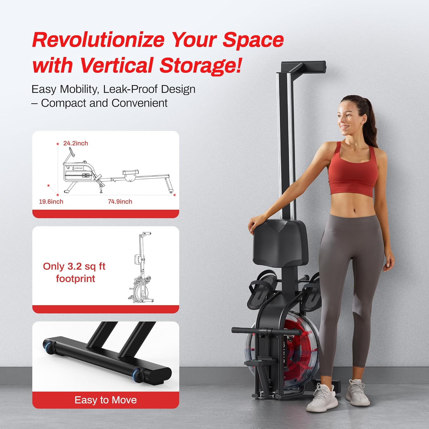 Magnetic Rowing Machines for Home (R05), Water Rowing (R10), 16 Levels of Quiet Resistance Foldable Compact Rowing Machine 350 LB Weight Capacity with Bluetooth, App Supported, Tablet Holder - Image 7