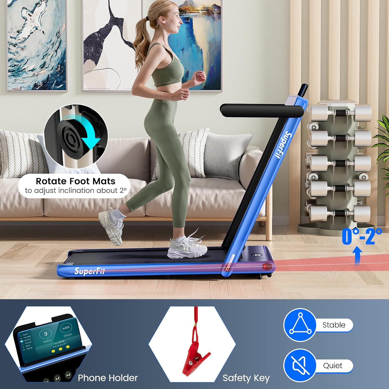 GYMAX Walking Pad, Dual LED Display Free Installation Running Machine w/Smart App/Remote Control & Bluetooth Speaker, 2 in 1 Foldable Portable Under Desk Treadmill for Small Space Home Office - Image 4