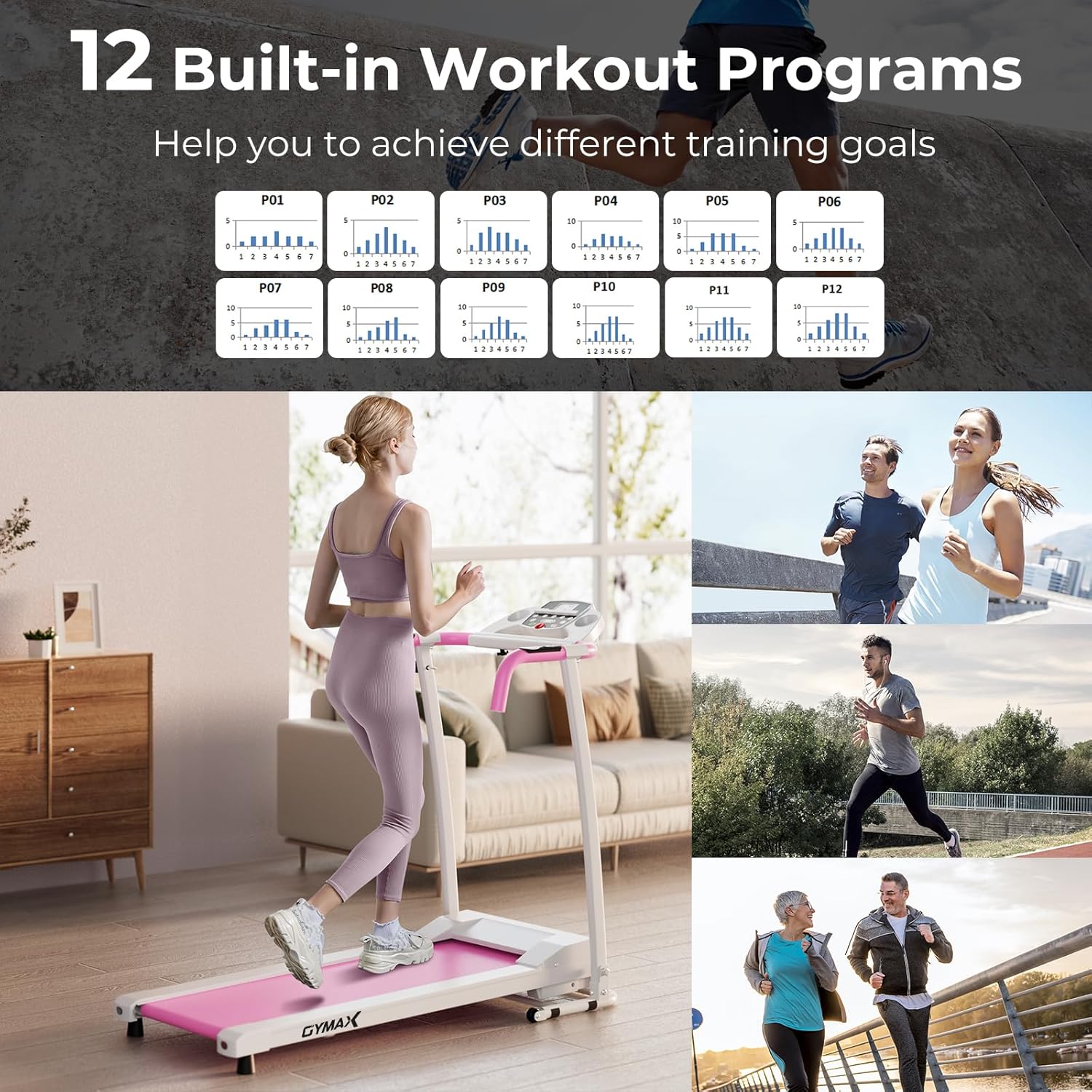 GYMAX Foldable Treadmill, Freestanding Easy Assembly Folding Treadmill with 12 Preset Programs, LCD Monitor, Built-in Wheels & Pulse Sensor, Portable Compact Running Machine for Small Space - Image 4