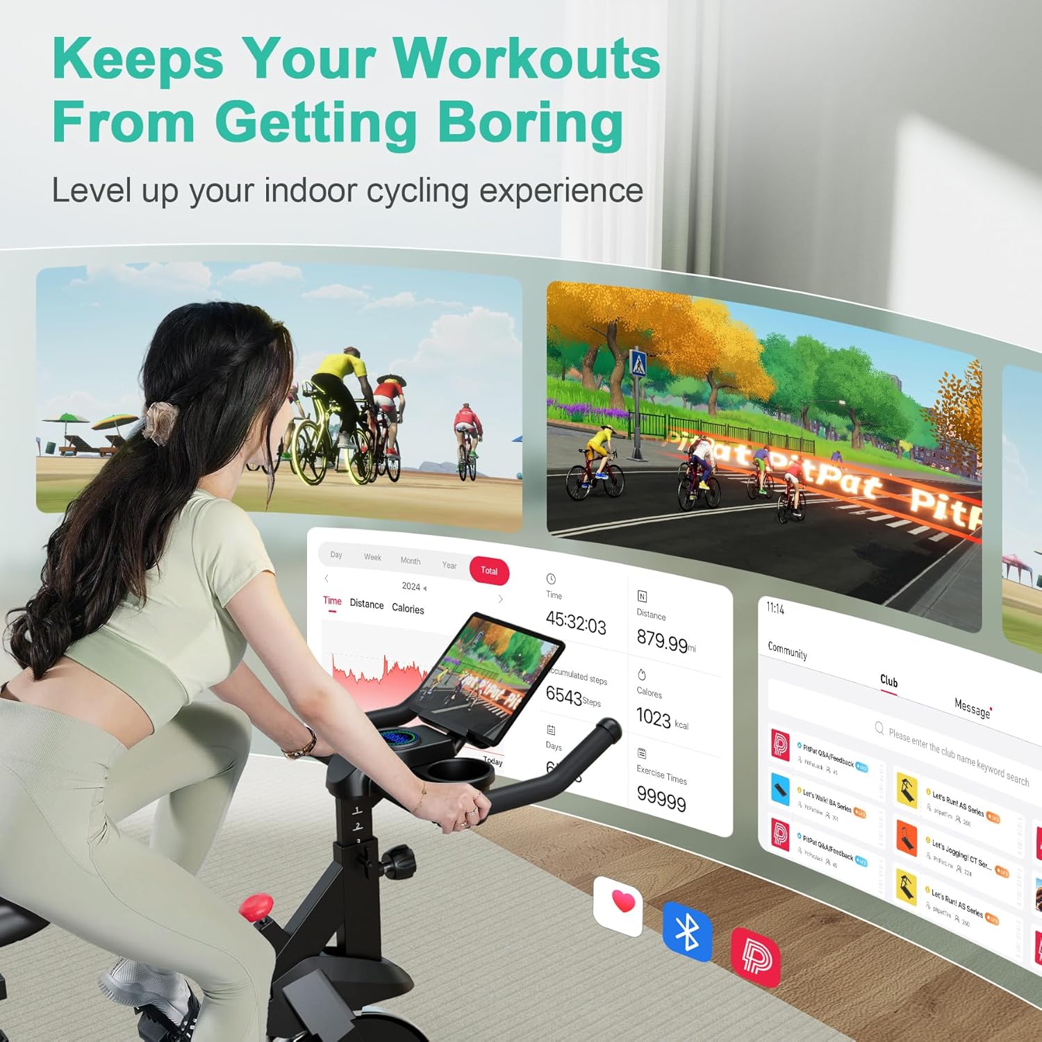 Exercise Bike, Indoor Cycling Bike with 32 Levels of Adjustable Magnetic Stationary Bike, Cycle Bike with 300lbs Weight Capacity, Workout Bike with PitPat App & Comfortable Seat Cushion - Image 2
