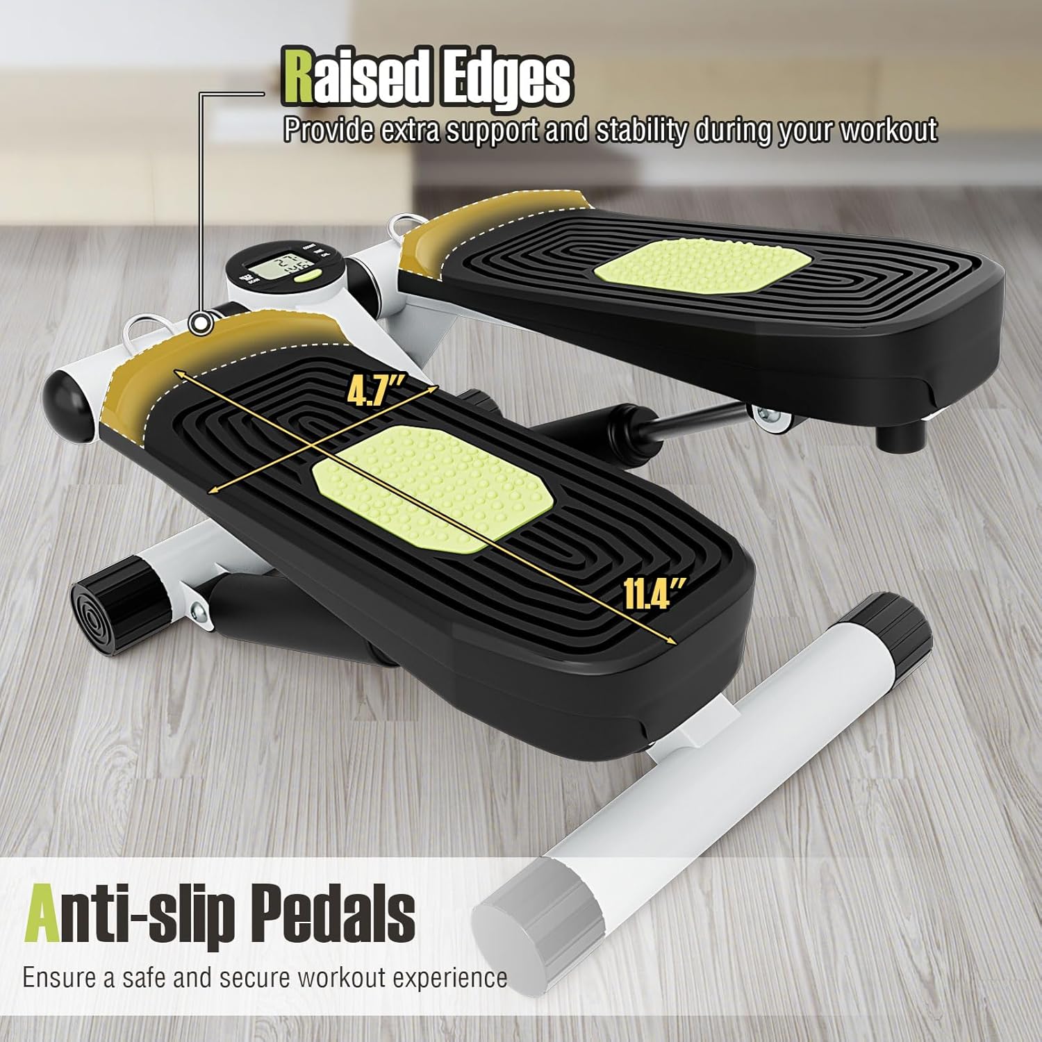 Goplus Steppers for Exercise at Home, Intensity Adjustable Hydraulic Mini Stepper w/Resistance Bands & LCD Monitor, Quiet & Portable Small Cardio Exercise Machine for Home Office or Under Desk - Image 7