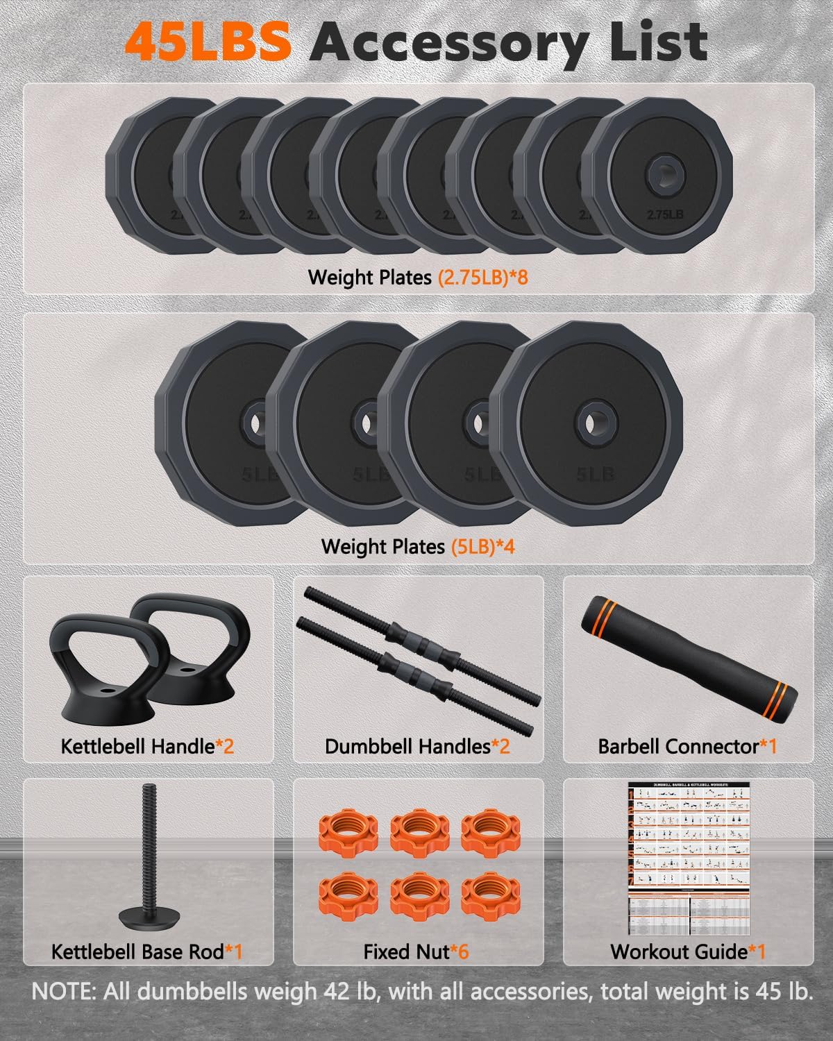 Adjustable Dumbbells Set, 45/65/85 lbs Free Weight Set with Connector, 4 in1 Dumbbells Set for Home Gym Workout - Image 6