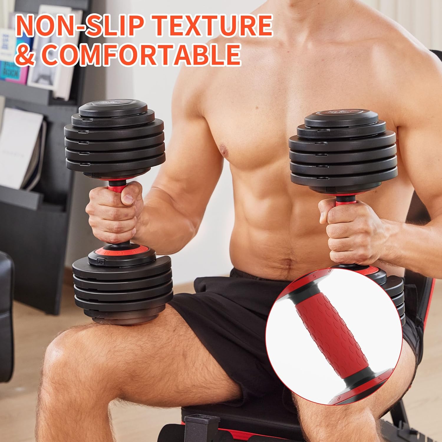 Adjustable Dumbbell Set 25/55/90LBS,10 in 1 Free Weights Dumbbell with Anti-Slip Texture Handle,1 Sec Speed Adjustment Men/Women Gym and Home Strength Training Equipment. - Image 7