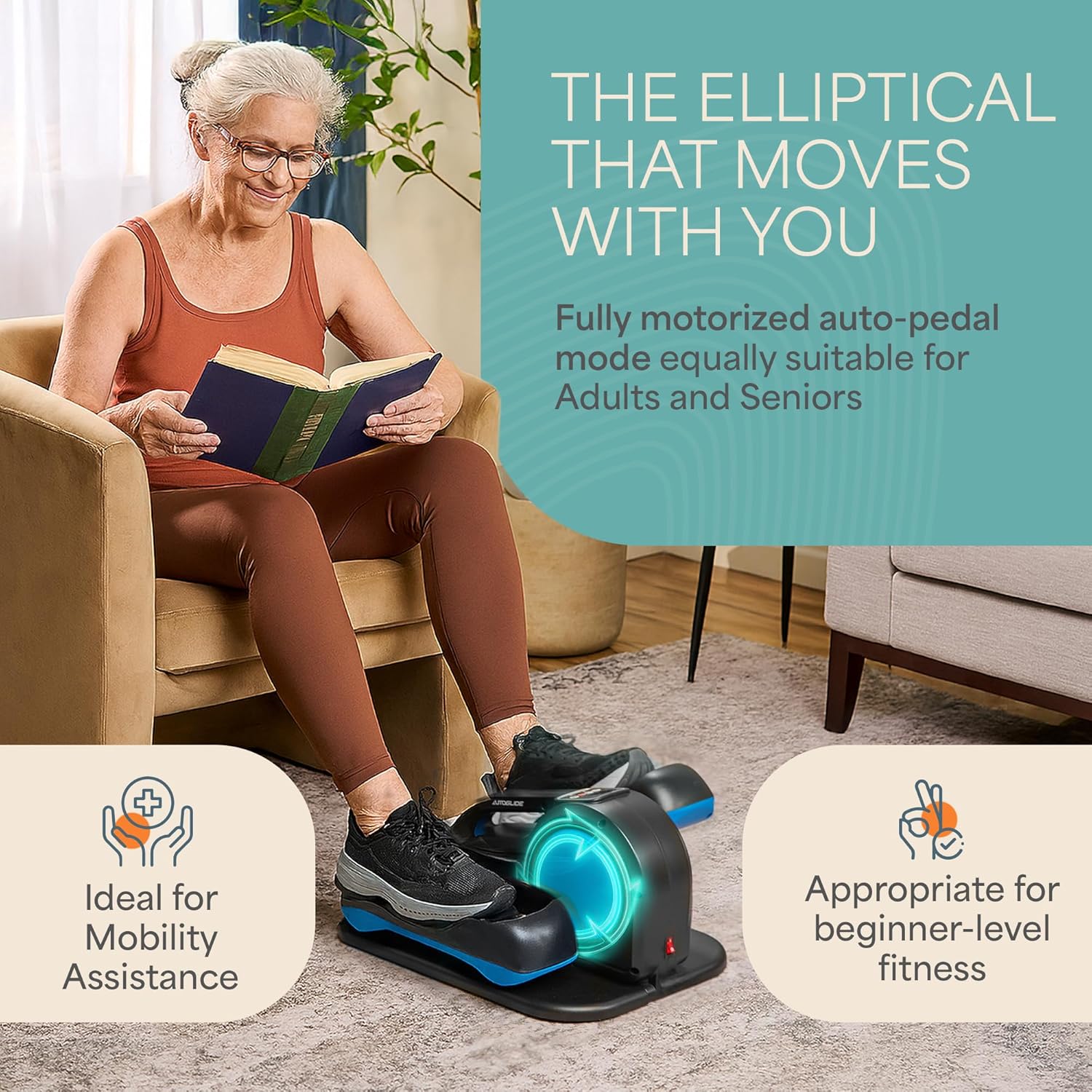 Lifepro Under Desk Elliptical Exercise Machine with or without Red Light, Seated Pedal Exerciser for Seniors & Adults, Quiet Elliptical Machine for Home or Office, Portable Leg Exerciser While Sitting - Image 2