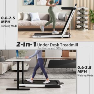 Goplus 2 in 1 Folding Treadmill, 2.25HP Superfit Under Desk Electric Treadmill, Installation-Free with Remote Control, APP Control and LED Display, Walking Jogging for Home Office