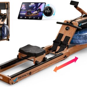 MERACH Foldable Wooden Rowing Machine, Water Electromagnetic Rower Machine for Home Use, Exclusive App Lifetime Membership, Patented Space Saver, MERACH Go Technology, 950