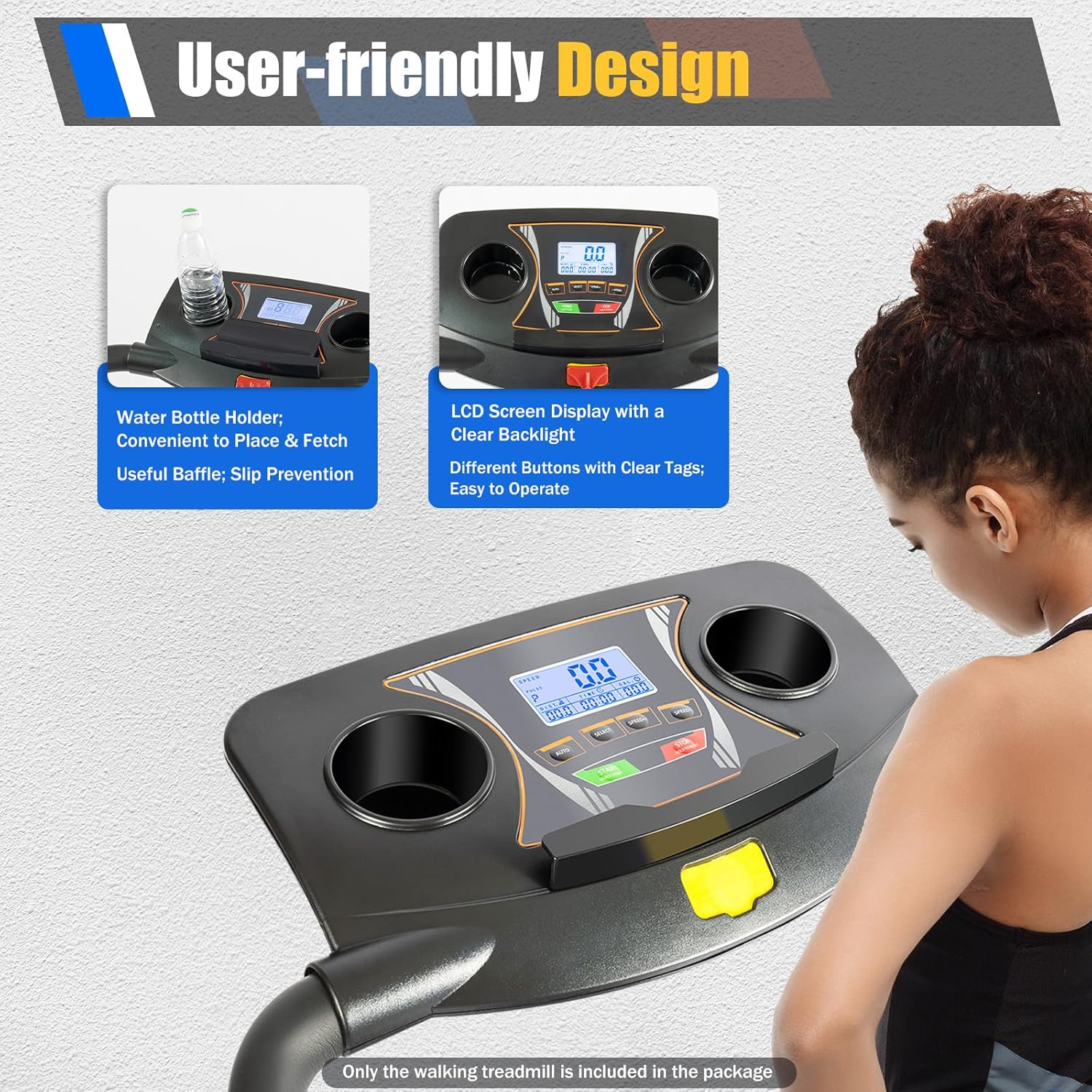 Walking Treadmill with Full Length Handrails & Heart Rate Sensor, LCD Display Screen Elderly Treadmill, Recovery Fitness Exercise Machine Foldable for Home use with Holder, 300 lbs Capacity - Image 4