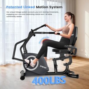 Recumbent Bike Cross Trainer & Elliptical Exercise Bike 2-in-1 for Home Use, with Arm/Leg Exercisers,Adjustable Seat with Backrest, 16 Levels, 400LB Capacity, Pulse Sensors & LCD Monitor
