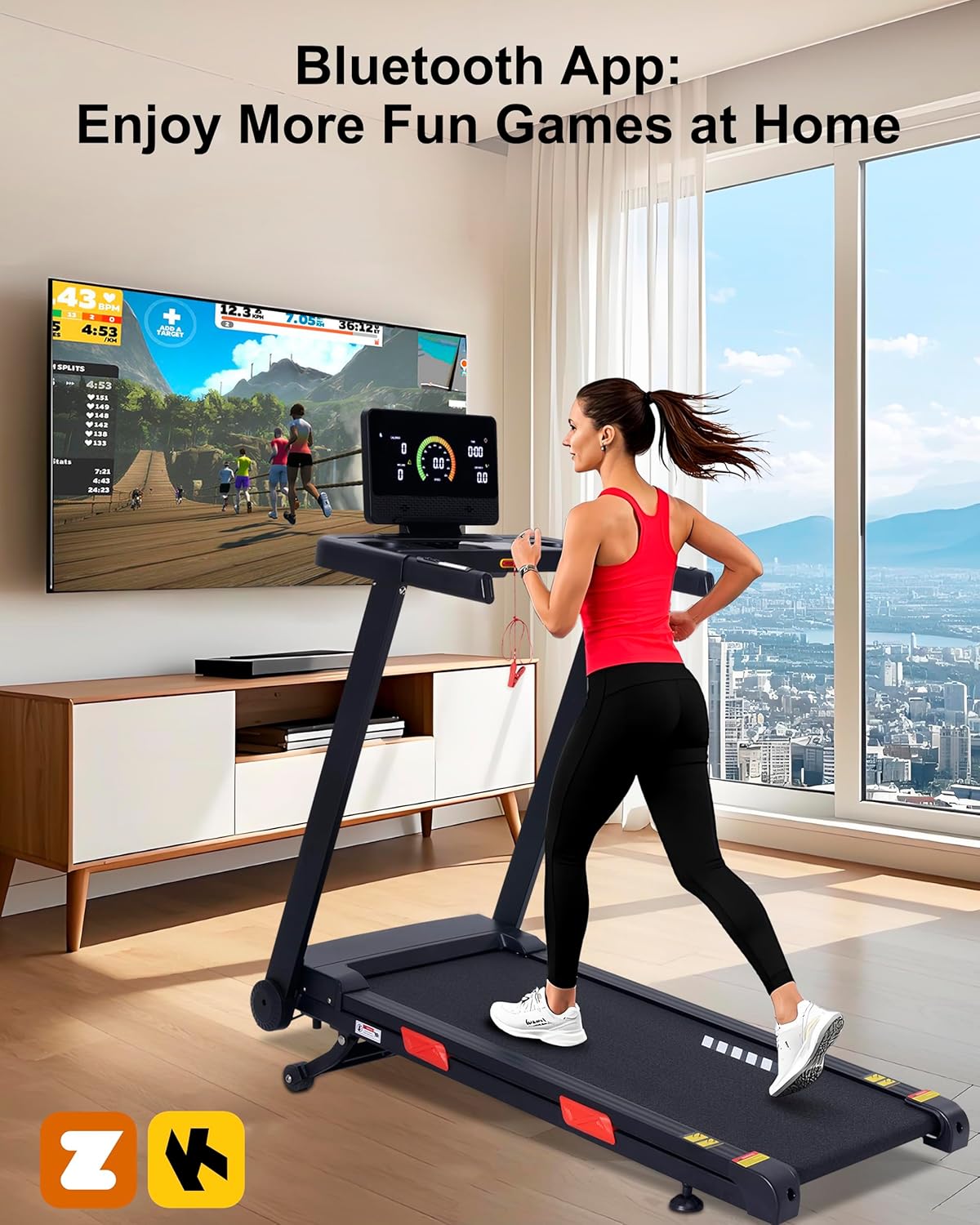 Auto Incline Treadmill, 20% Incline, 3.0HP, 10 MPH Running Machine, 18.5" Wide Belt, 350 lbs Capacity, Treadmill for Home with Bluetooth App - Image 6