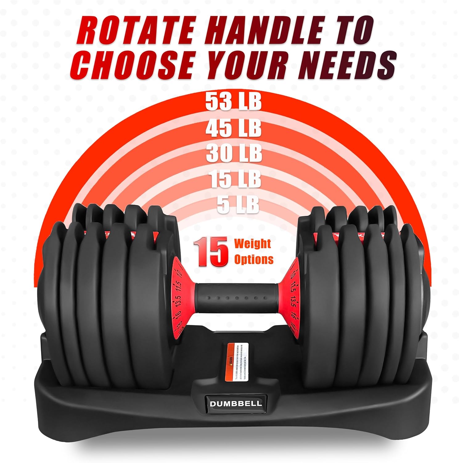 15 Weight in 1 Adjustable Dumbbell 53LB with Fast Automatic Adjustable and Weight Plate for Body Workout Home Gym (24kg/53lb)2pcs - Image 3