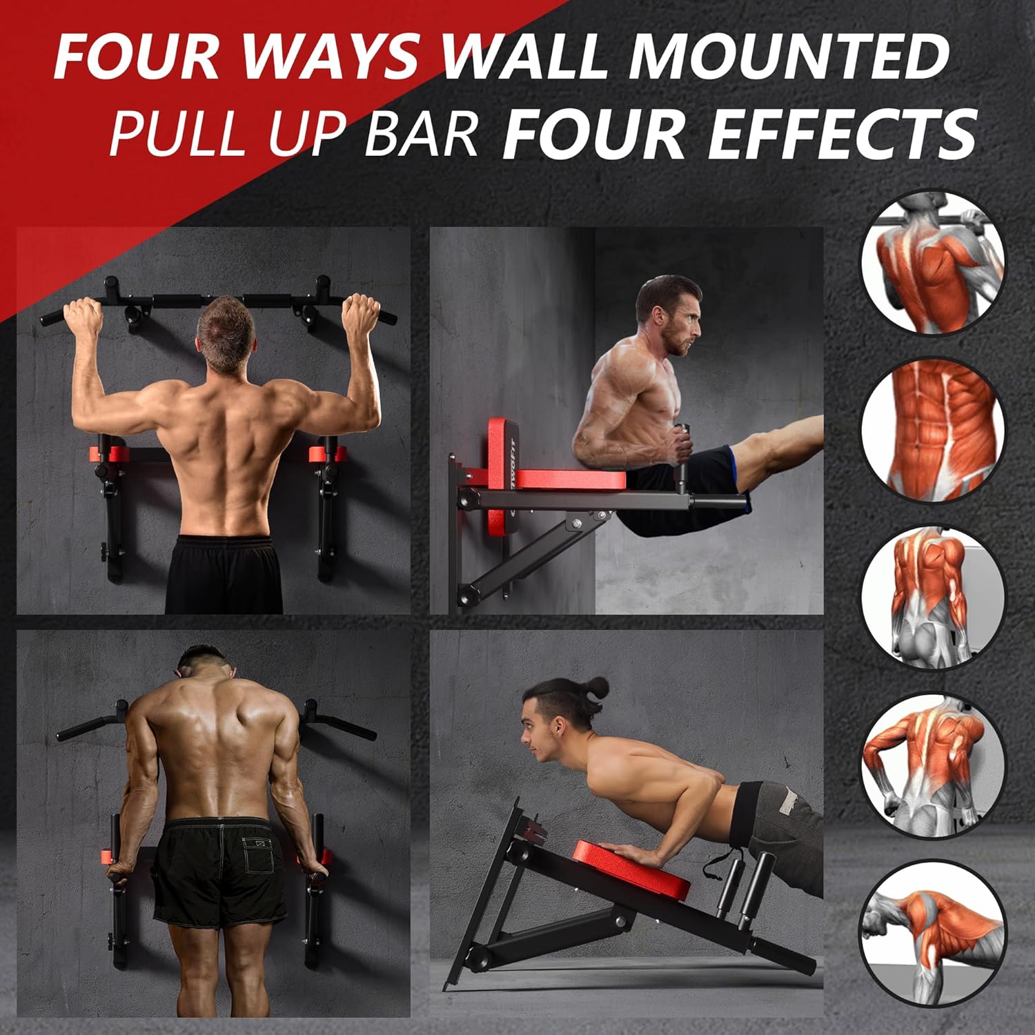 ONETWOFIT Wall Mounted Pull Up Bar, 2 in 1 Pull Up and Dip Bar Station Space Saving Multifunctional Wall Mount Chin Up Bar Indoor Outdoor Strength Training Home Gym Equipment - Image 5