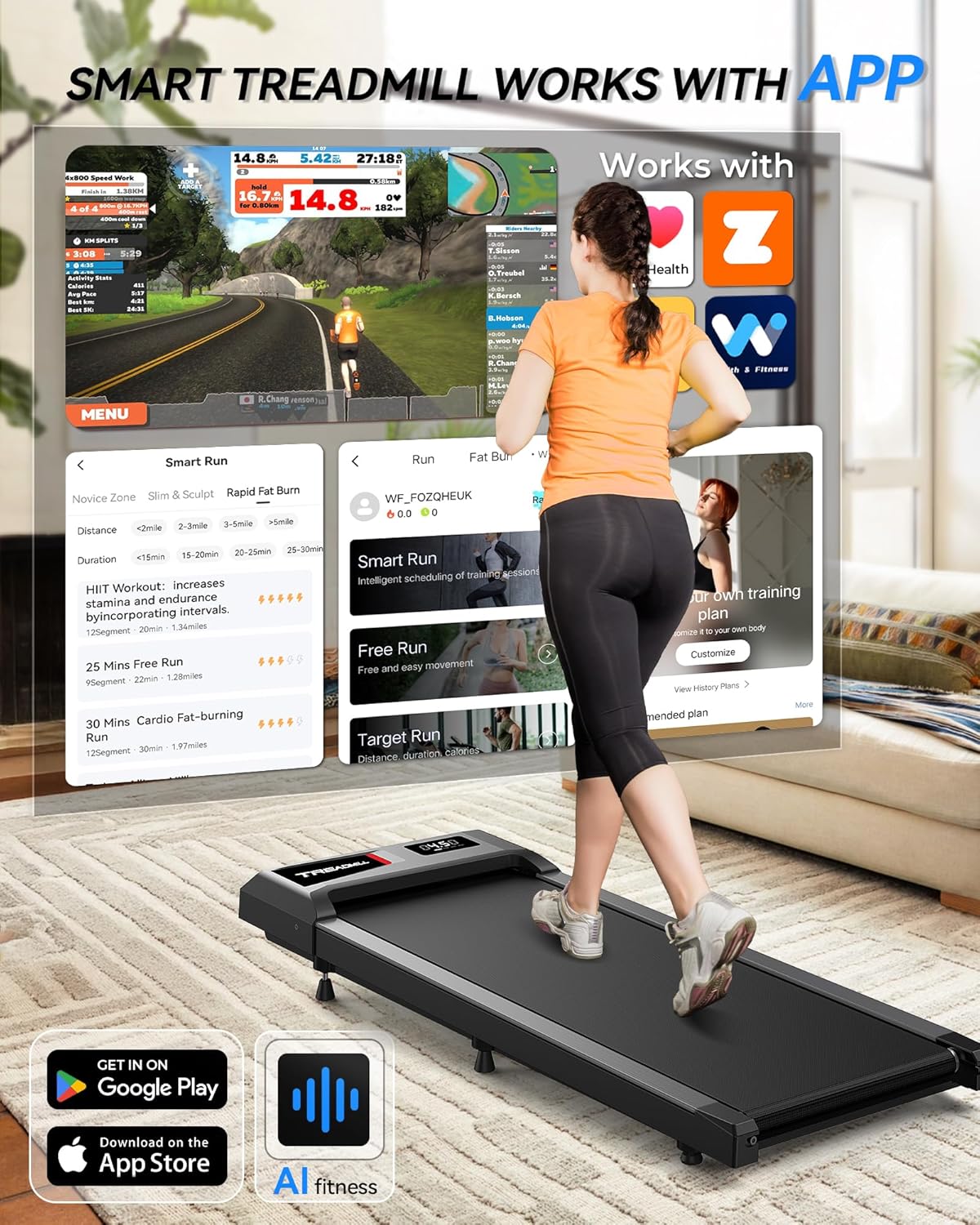 Walking Pad with 10% Incline, Walking Pad Treadmill for Home and Office, Portable Under Desk Treadmills 320/265 lbs Capacity, APP & Remote Control - Image 8