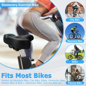 Oversized Bike Seat for Men & Women Comfort, Extra Wide Bicycle Seat Cushion, Comfortable Soft Padded, Large Replacement Saddle for Peloton, Stationary Exercise Bike, Cruiser, City Bike, Ebike