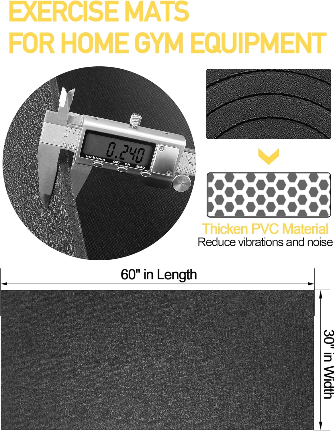 Treadmill Mat, 5'x2.5'/5.6'x2'/6.5'x3'/8'x3',6mm Thickness Exercise Equipment Mat for Carpet Hardwood Floors, Compatible with Walking Pad,Spin Bike,Elliptical Trainer,Rowing Machine - Image 2