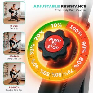 Stationary Exercise Bike for Home, Indoor Cycling Bike with Silent Belt Drive, Adjustable Seat & Resistance, LCD Display, iPad Holder, 264 LBS Weight Capacity