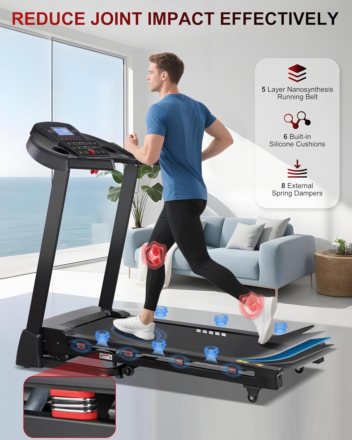 ECHANFIT Treadmill with 15% Auto Incline, Folding Treadmill for Home, 0.6-10 MPH, 350 LB Capacity, 18.11" Wide Running Belt, 3.5 HP, Shock Absorption, Bluetooth Speaker & App - Image 6