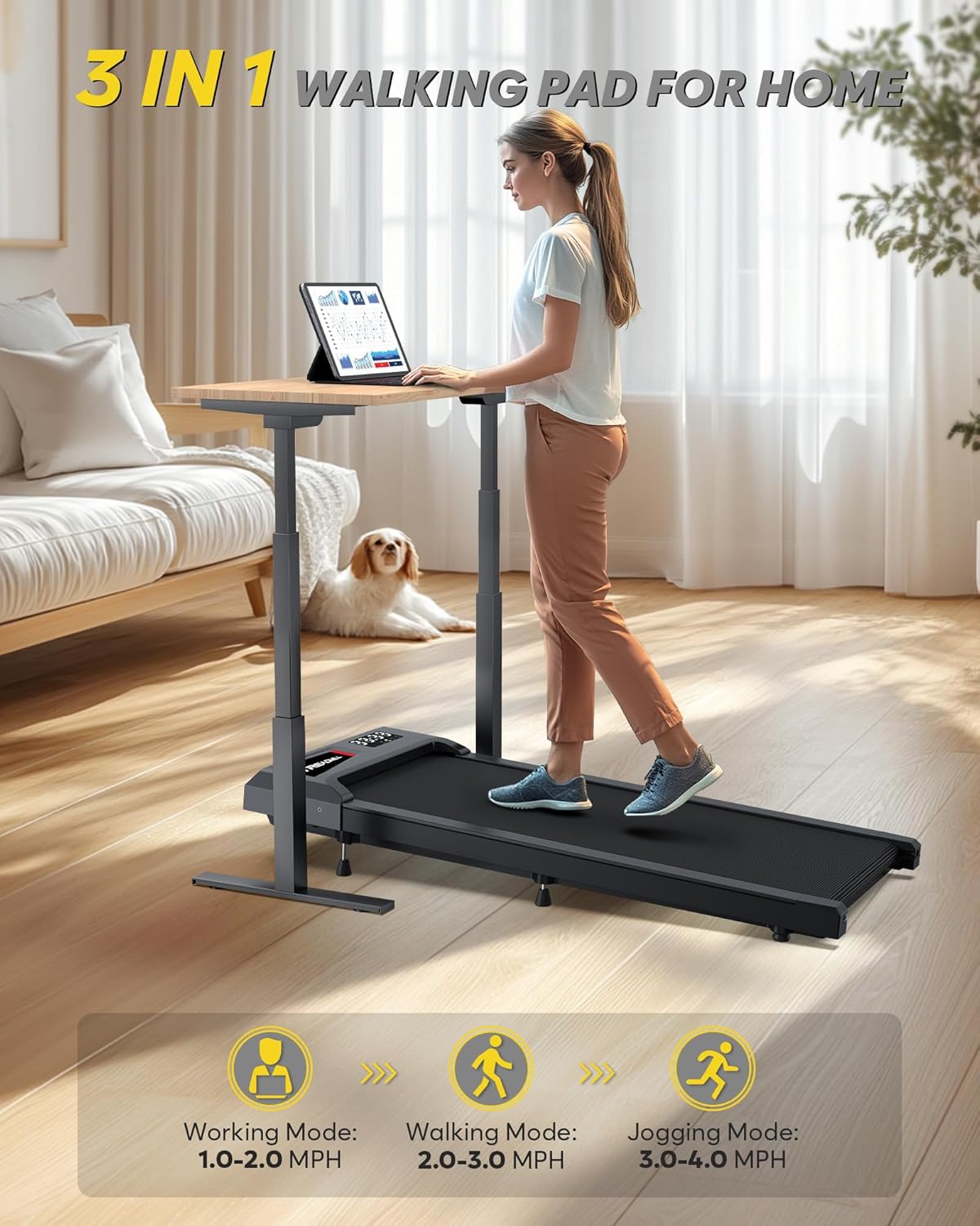 Walking Pad with 10% Incline, Walking Pad Treadmill for Home and Office, Portable Under Desk Treadmills 320/265 lbs Capacity, APP & Remote Control - Image 2