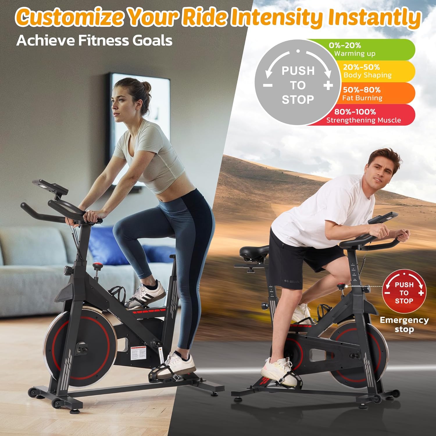 Exercise Bike Stationary Bikes for Home Cycling Bike Indoor Bike with Comfortable Seat Cushion LCD Monitor Silent Belt Drive 300 lbs Weight Capacity Heavy Flywheel - Image 3