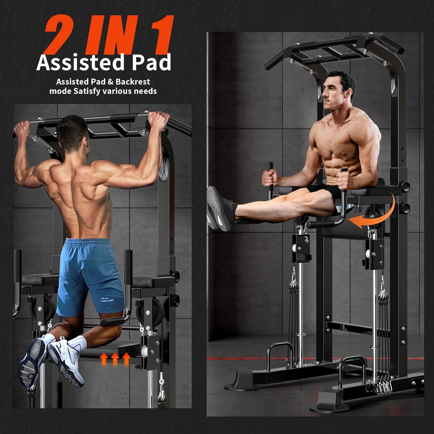 SogesHome Power Tower Pull Up Bar Station,Height Adjustable Dip Stands,Workout Equipment for Home Gym Strength Training Fitness Exercise - Image 2