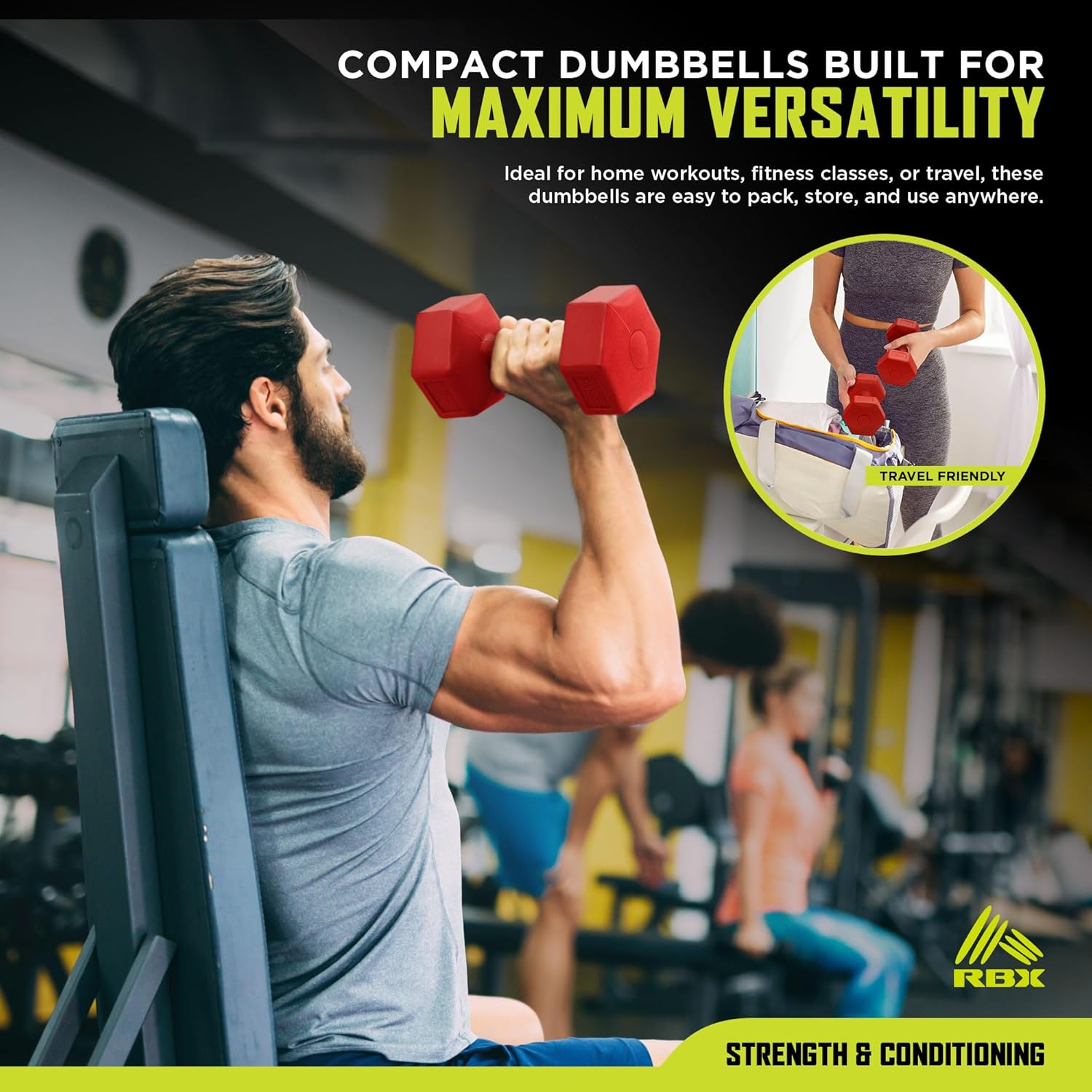 RBX Vinyl Coated Hand Weight Dumbbell Set - Hex Shaped, Roll Free for Body Building/Sculpting/Strength Training Exercise, (Set of 2) - Image 5