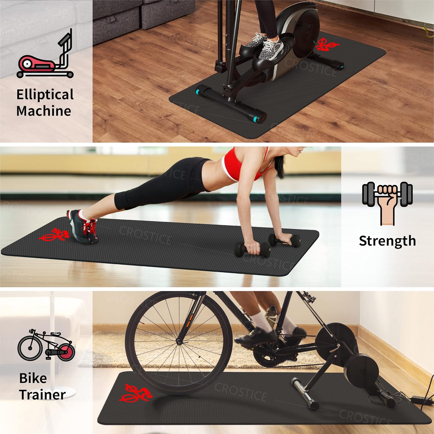 Bike Trainer Mat Compatible with Peloton Bike, for Treadmill & Row, THK 6mm, Under Mat Protect Hardwood Floor Carpet, Trainer Accessory for Indoor Stationary Exercise Bicycle - Image 6