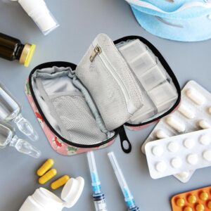 Fustylead Cute Cartoon White Fluffy Bichon Frise Dog Wearing Sweater Pill Organizer for Purse, Weekly Portable Pill Box with Zipper to Storage Vitamins Fish Oils Medications Supplements