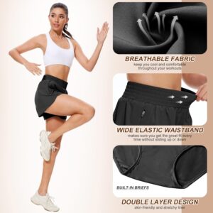 BALENNZ Women’s Athletic Workout Shorts with Zipper Pockets Activewear Elastic Waist Gym Running Shorts