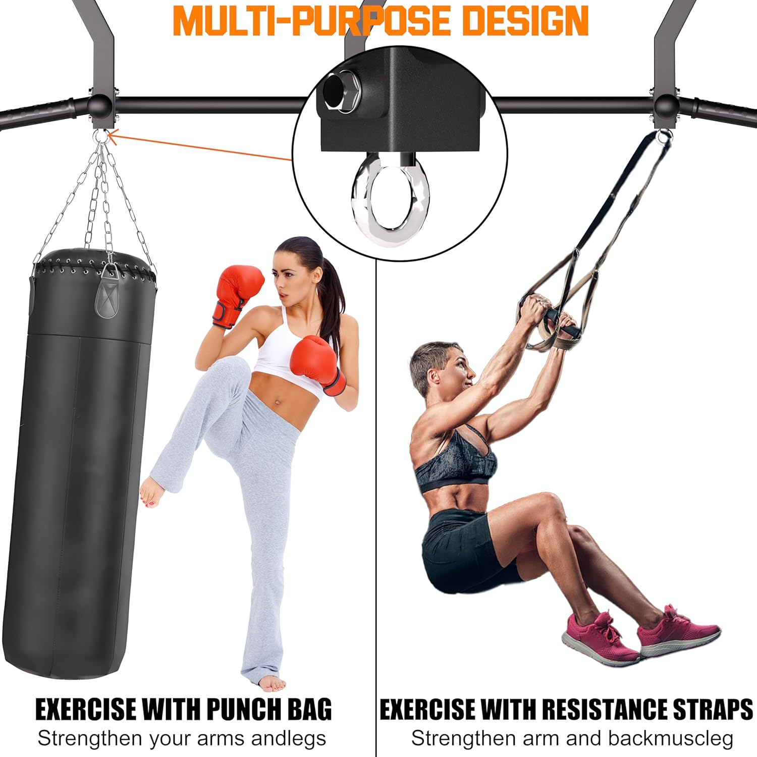 Pull Up Bar Ceiling Mount, 600LBS Heavy Duty Multi Grip Chin Up Bar, 24"/16" Rafter PullUp Bar, Ceiling Beam for Gym/Garage/Basement with Ball Finger & Round Anchors, Easy to Install - Image 6