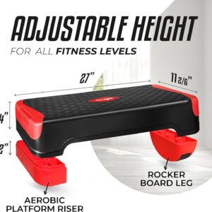Yes4All 2-in-1 Adjustable Aerobic Step Platform Fitness Exercise Stepper with Rocker Balance Board Legs for Home Workout, Step Exercise & Balance Training