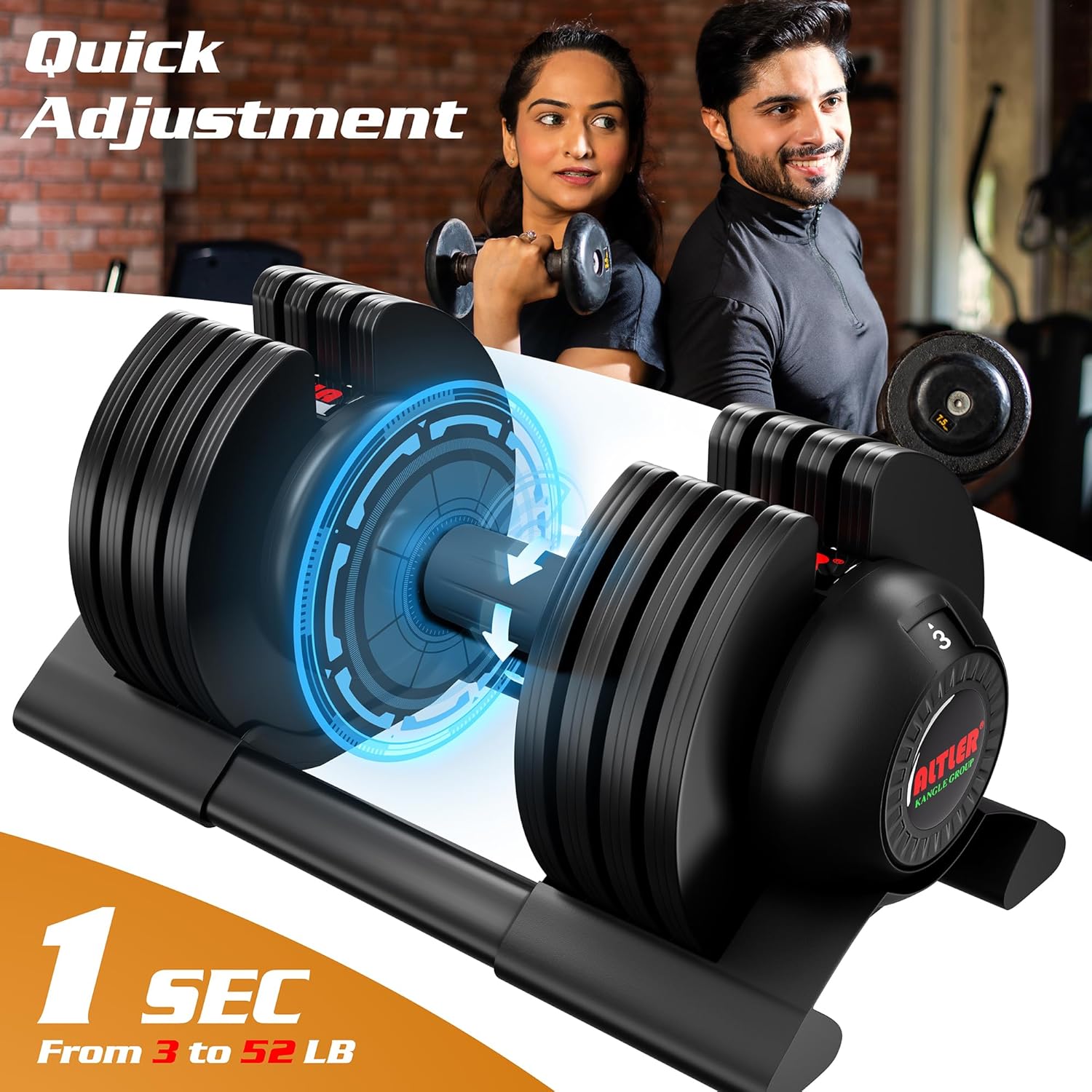 Adjustable Dumbbell,22LBS 44LBS 52LBS Dumbbell Set with Tray for Fitness, Fast Adjust Weight by Turning Anti-Slip Handle, Safety with 8 Lock Slots, Suitable for Men and Women - Image 3