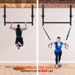 48″ Ceiling Mount Pull Up Bar, Heavy Duty Multi-Grip Rafter Chin Up Bar for Garage/Basement/Backyard Ceiling Beam, Adjustable Height&Supports to 650 Lbs
