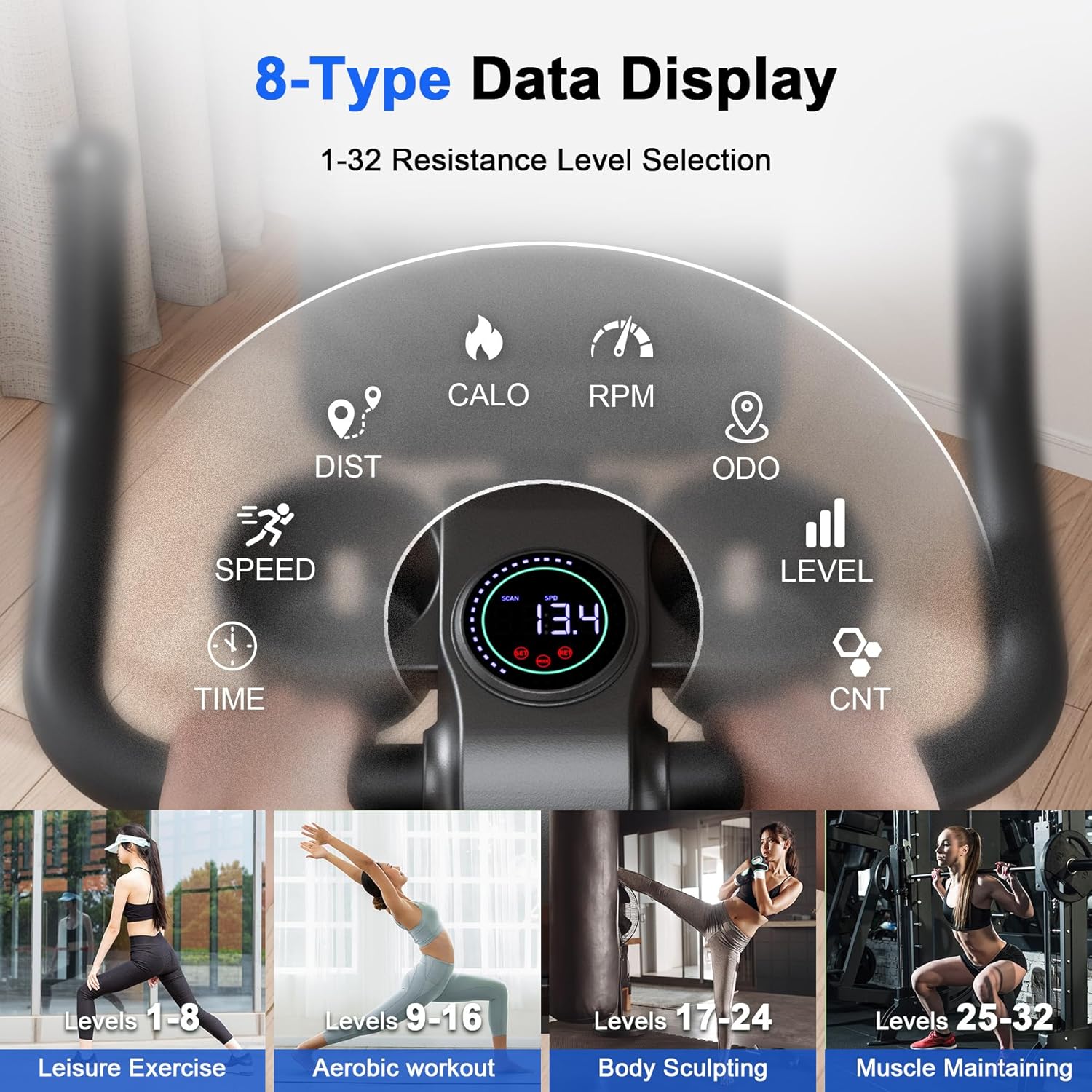 Superun Exercise Bike, Stationary Bikes for Home Gym with 32-Level Magnetic Resistance, 300LBS Capacity Indoor Cycling Bike with Comfortable Seat, LED Display - Image 6
