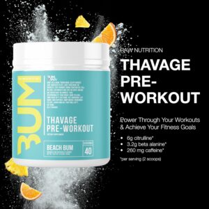 RAW Pre Workout Powder, Thavage (Beach Bum) – Chris Bumstead Sports Nutrition Supplement for Men & Women – Cbum Pre Workout for Working Out, Hydration, Mental Focus & Energy – 40 Servings
