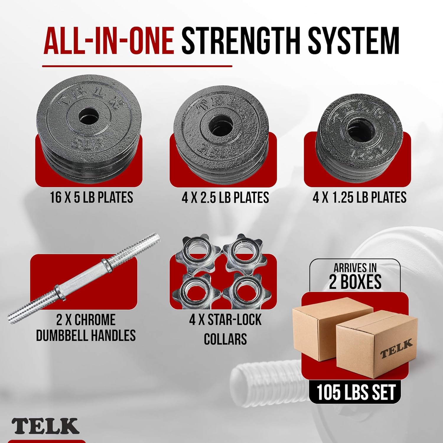 TELK – Adjustable Dumbbell Set – Home Gym Weight Set with Baked Enamel Cast Iron Plates – Space-Saving Free Weights for Strength Training - Image 4