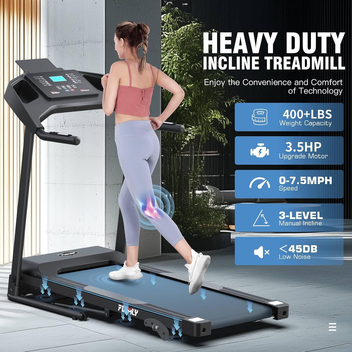 Incline Treadmill Foldable, Smart Portable Treadmills for Home with Body Fat Measurement & Heart Rate Sensor, 3.5HP Heavy Duty Folding Treadmill 400 LB Capacity with Silent Shock Absorption - Image 4