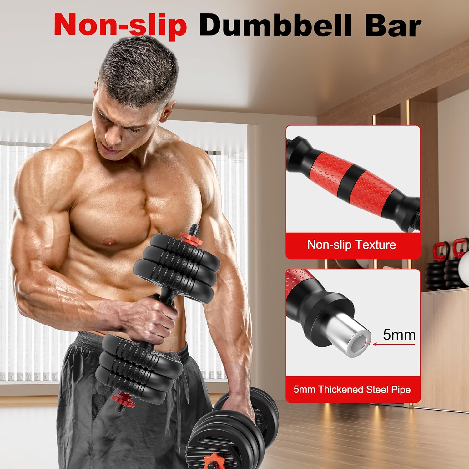 Adjustable Dumbbell Set, 10/20/30/45/70/90lbs Free Weight Set with Connector, 4 in1 Dumbbells Set Used as Barbell, Kettlebells, Push up Stand, Fitness Exercises for Home Gym Suitable Men/Women - Image 9