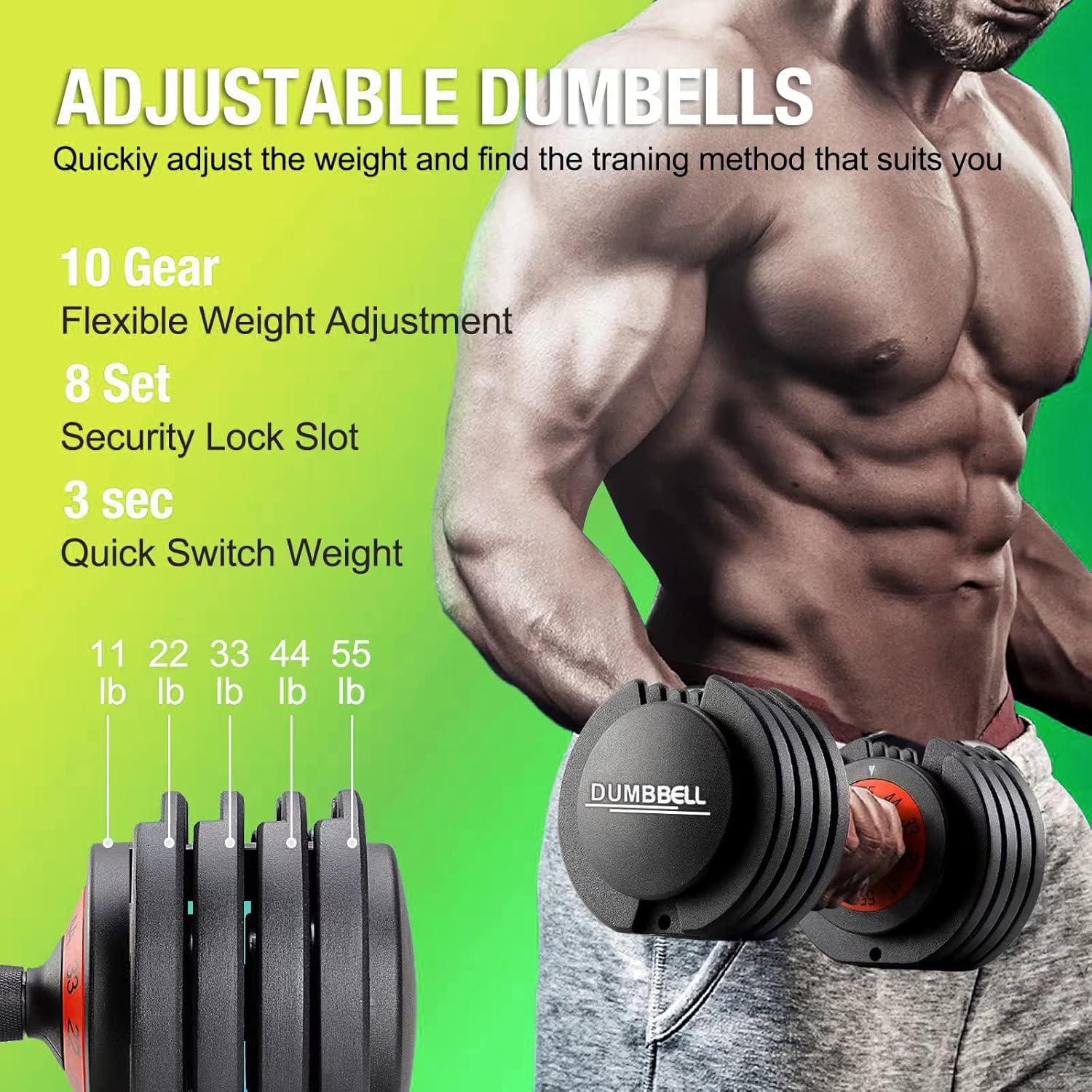 25/55LB pair Adjustable Dumbbell Weights, 5 in 1 Weights Dumbbell with Anti-Slip Metal Handle, Suitable for Home Gym Exercise Equipment - Image 6