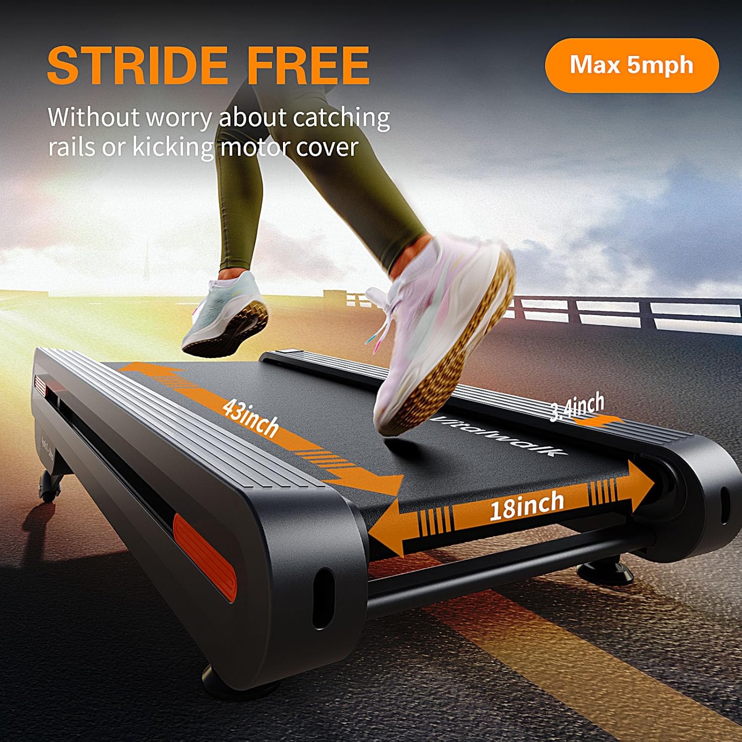 Walking Pad Treadmill with Auto Incline - 18"x43" Wide Full Deck 6 Levels 12% Incline, Portable Under Desk Treadmill for Home Gym Office, 350lbs Capacity, 3.0HP Quiet, Upright Stand Space-Saving, APP - Image 2
