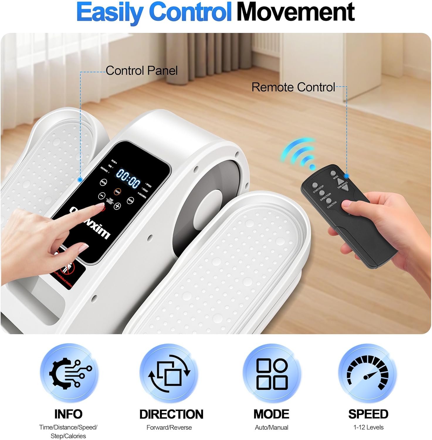 Under Desk Elliptical Machine-Elliptical Machine for Seniors,Portable Silent Electric Home Leg Exerciser with Remote Control,12 Speeds & Mute Function,Manual & Auto Mode - Image 2