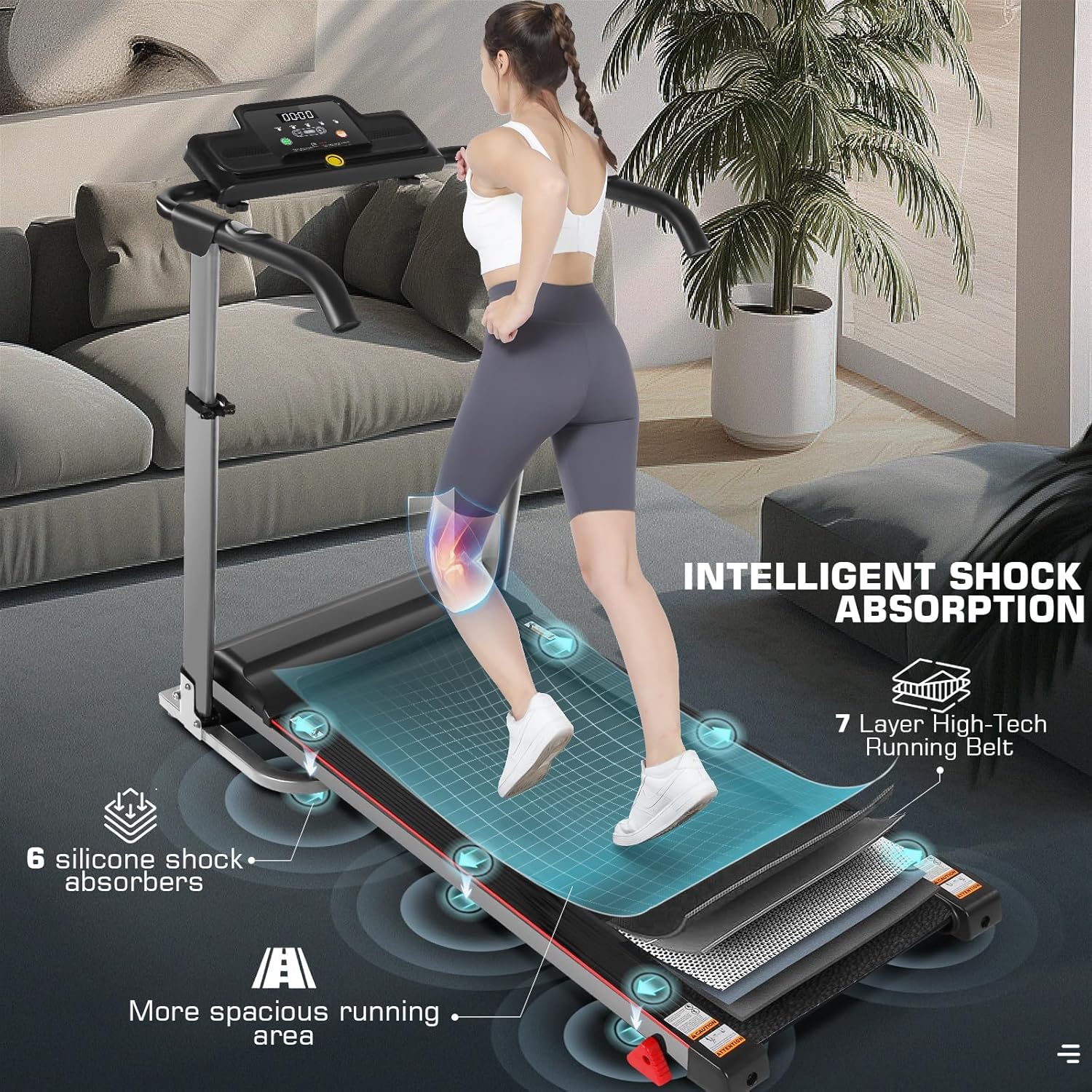 ANCHEER 2025 Premium Treadmill - 3.5HP Treadmills 350+ LBS Weight Capacity- 3-Level Incline, Foldable Design, Adjustable Height with Desk & Pulse Sensor - Perfect for Home Office & Family Workouts - Image 3