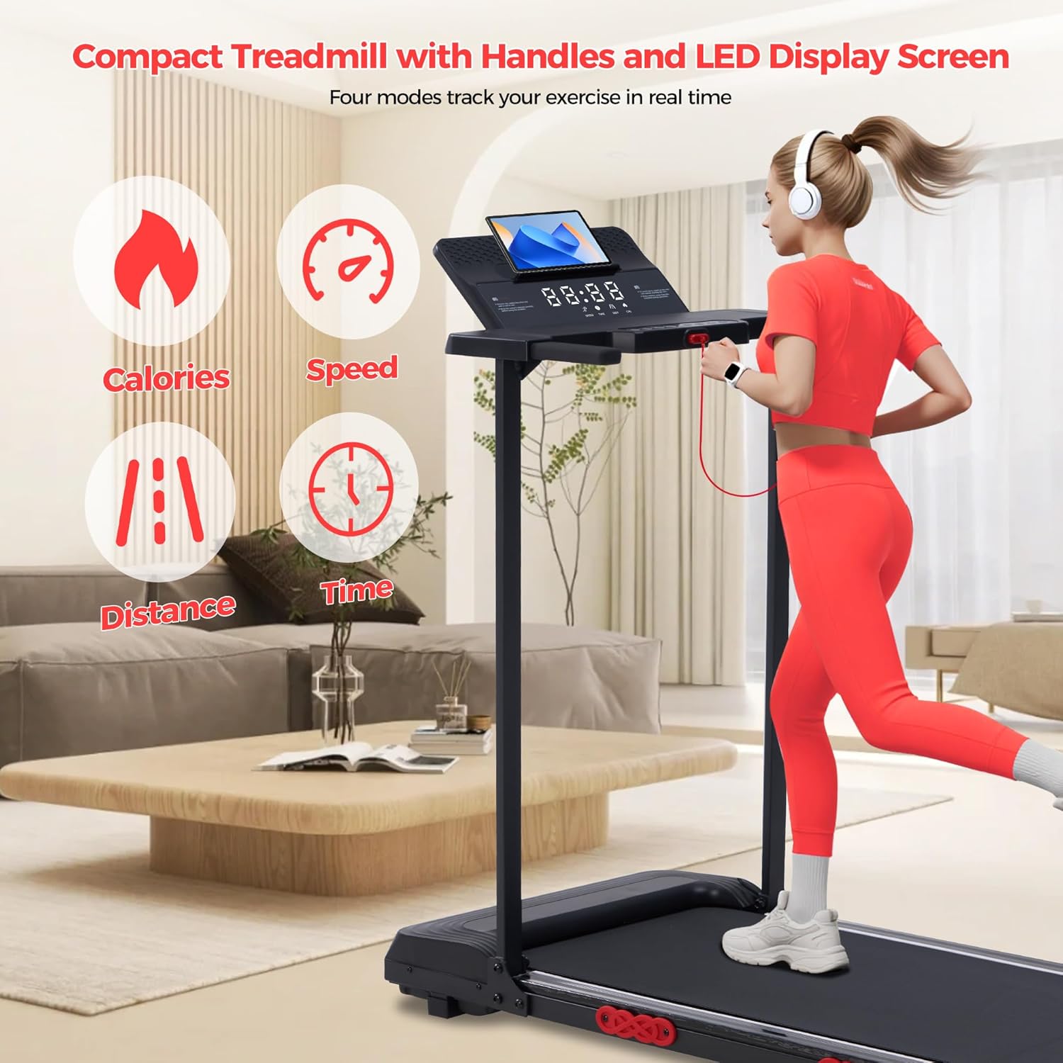 Electric Walking Pad with Handle Bar, 0.6-10MPH Portable Walkingp Pads Treadmills with Handles for Home Apartment Small, 3.5HP Foldable Folding Compact Treadmill for Small Spaces, LED Display, 400LBS - Image 3