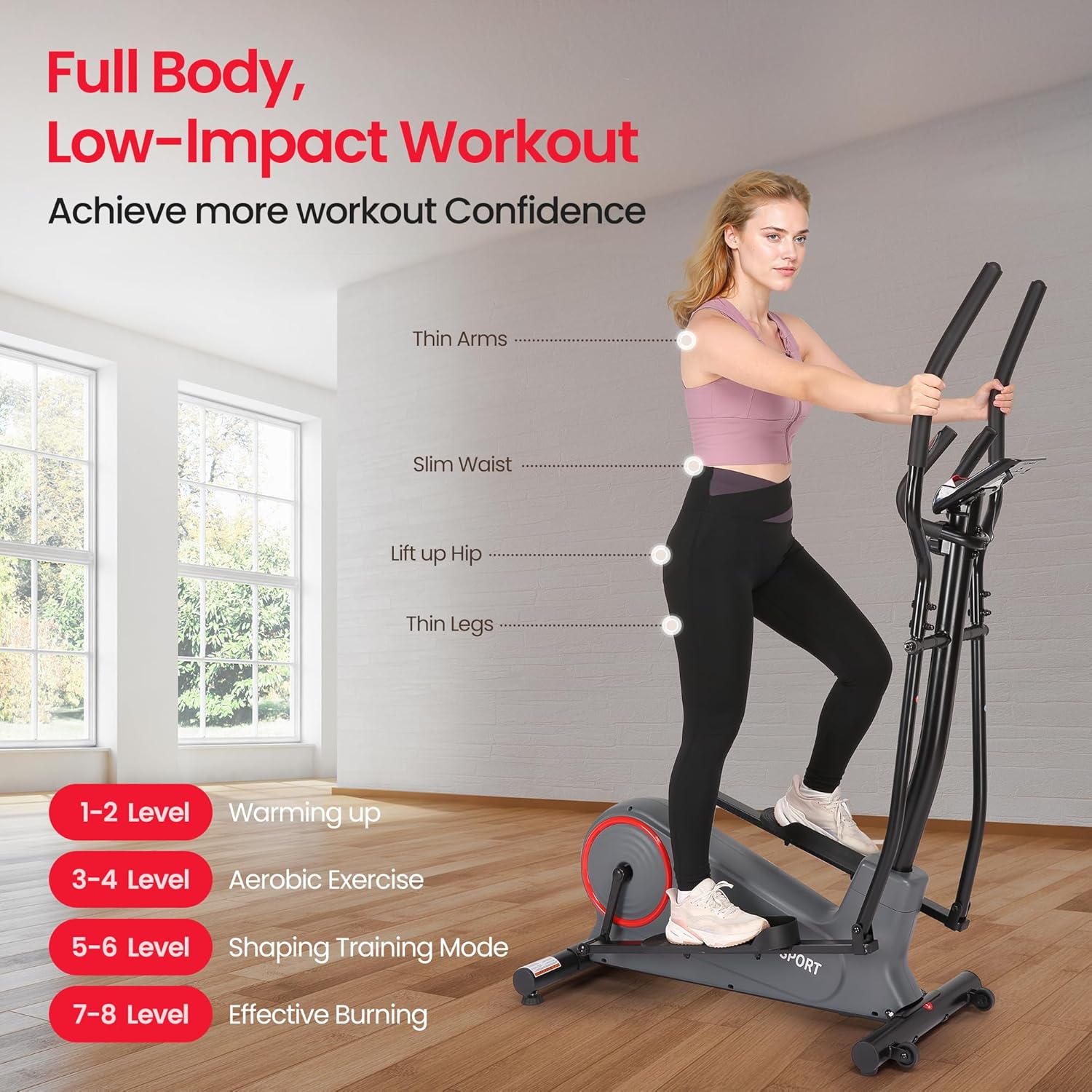 Elliptical Exercise Machine Elliptical Machine for Home with 8 Levels Adjustable Resistance LCD Monitor Pulse Monitor 13IN Stride 300 LBS Weight Capacity Hyper-Quiet Fitness - Image 7