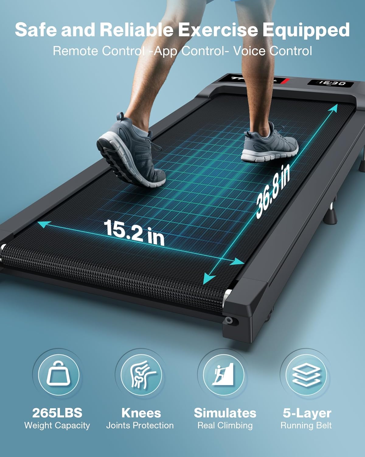 COZYINN 10% Incline Walking Pad - 2.5HP 4MPH/7.6MPH 265/340+lb Capacity Treadmills for Home, Portable Foldable Adjustable Incline Treadmill with Wide Running Area, Mute Control, Works with KINOMAP - Image 4