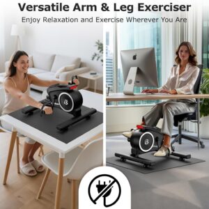 pooboo Under Desk Bike Pedal Exerciser, Quiet Magnetic Mini Exercise Bike with 16 Resistance Levels, Arm & Leg Workout, Resistance Bands & Non-Slip Mat for Home Office Therapy