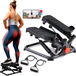 Sunny Health & Fitness Mini Steppers for Exercise at Home, Stair Step Workout Machine, Full Body Cardio Equipment, with Optional Free SunnyFit App Connection and Resistance Band